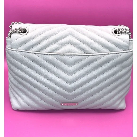 Rebecca Minkoff Edie Flap Shoulder Bag Perla Quilted Leather Silver Hardware - Picture 3 of 14